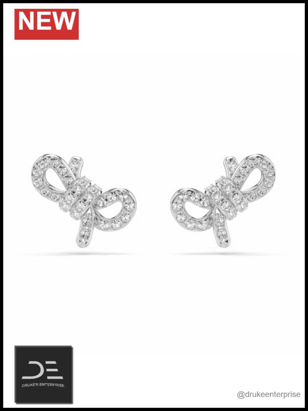 Swarovski Crystal Bow Stud Earrings Rhodium Plated